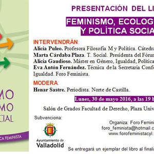 INVITACION PRESENTACION LIBRO FORUM DE POLITICA FEMINISTA: FEMINISMO, ECOLOGISMO Y POLITICA SOCIAL